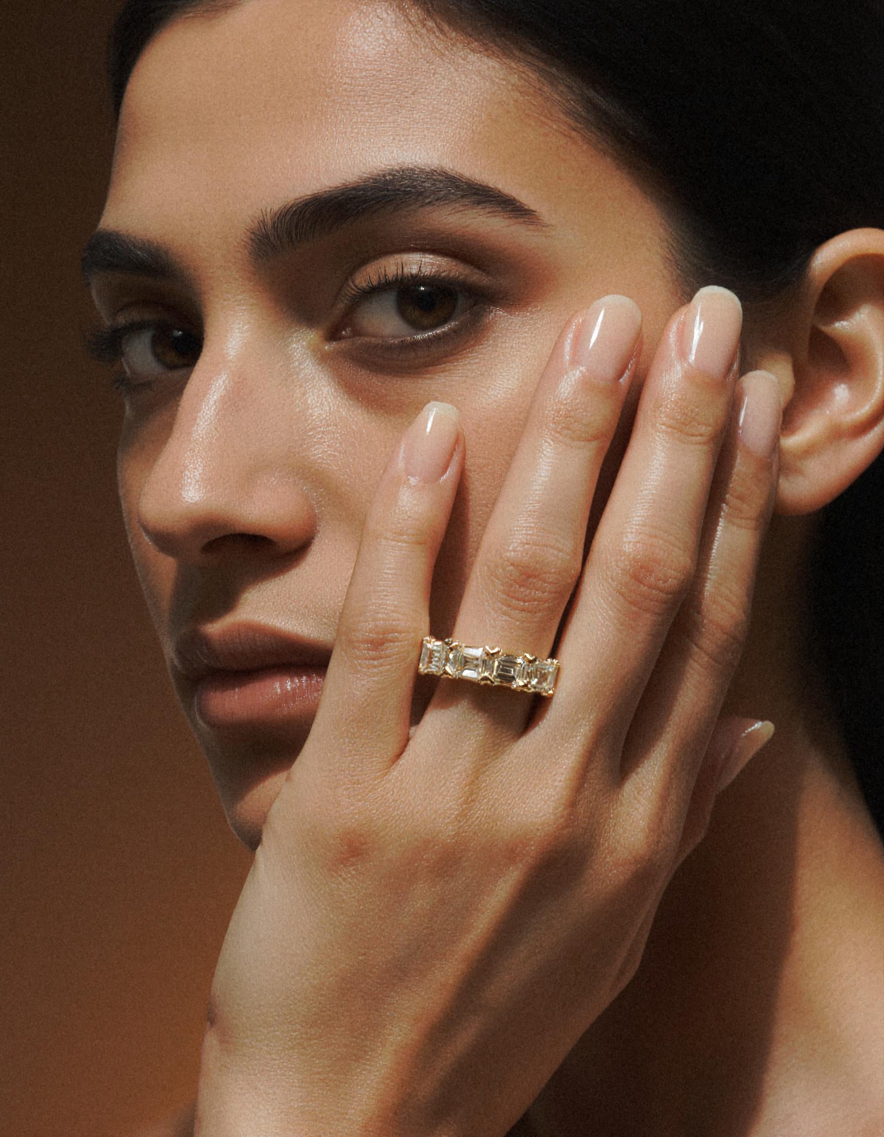 "Marika" Fancy Yellow Emerald cut Horizontal Prong set Half Eternity Band