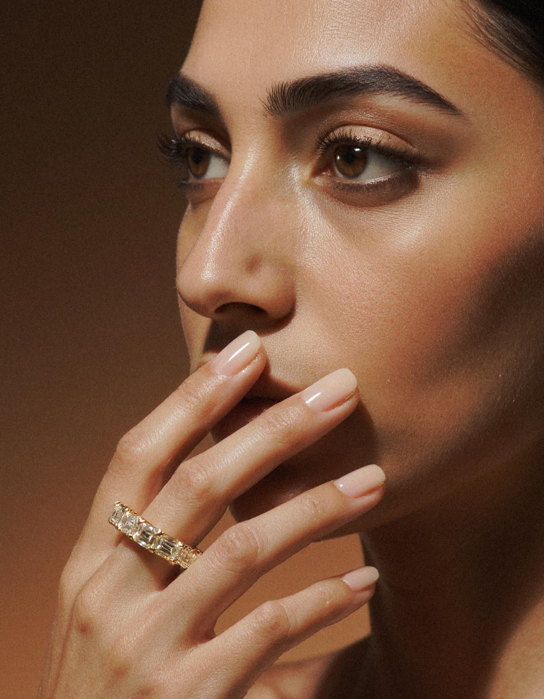 "Marika" Fancy Yellow Emerald cut Horizontal Prong set Half Eternity Band