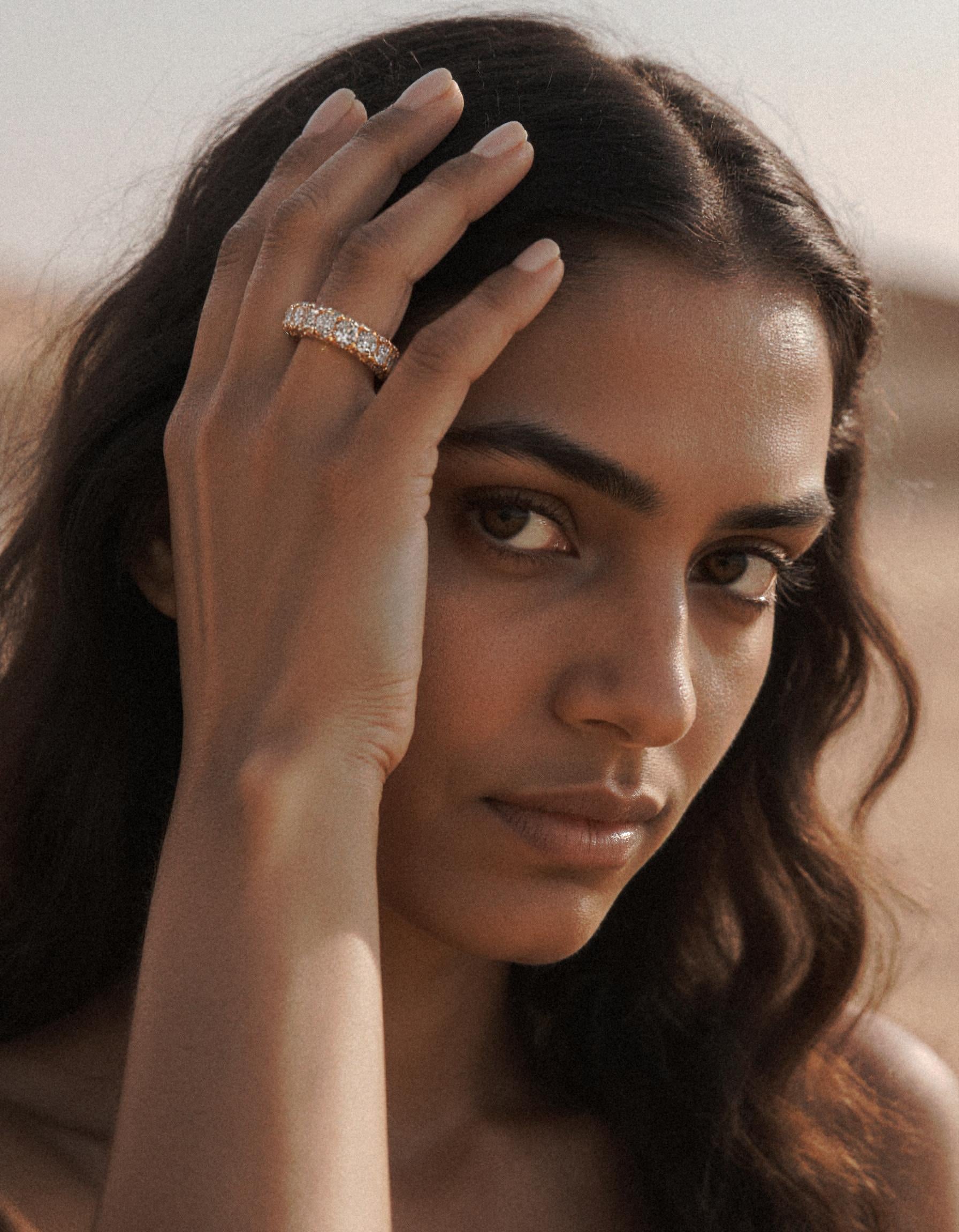 "Nikki" Round Brilliant Cut, 3 row 3d style Eternity Band