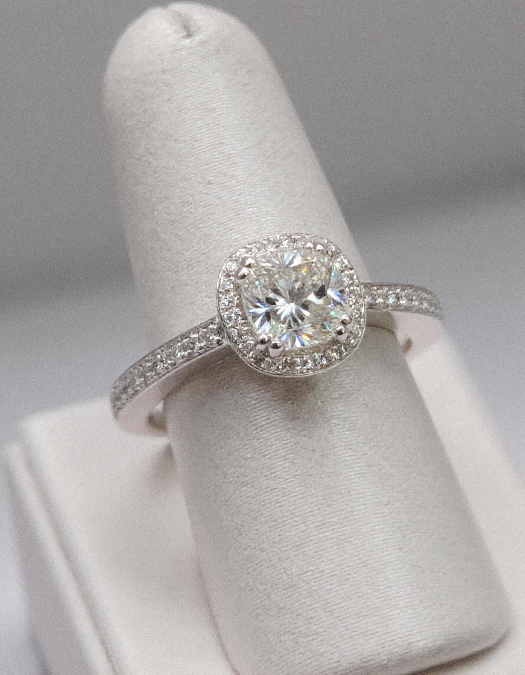 "Nareta" Cushion cut Center stone with Round Brilliant Halo Engagement Ring
