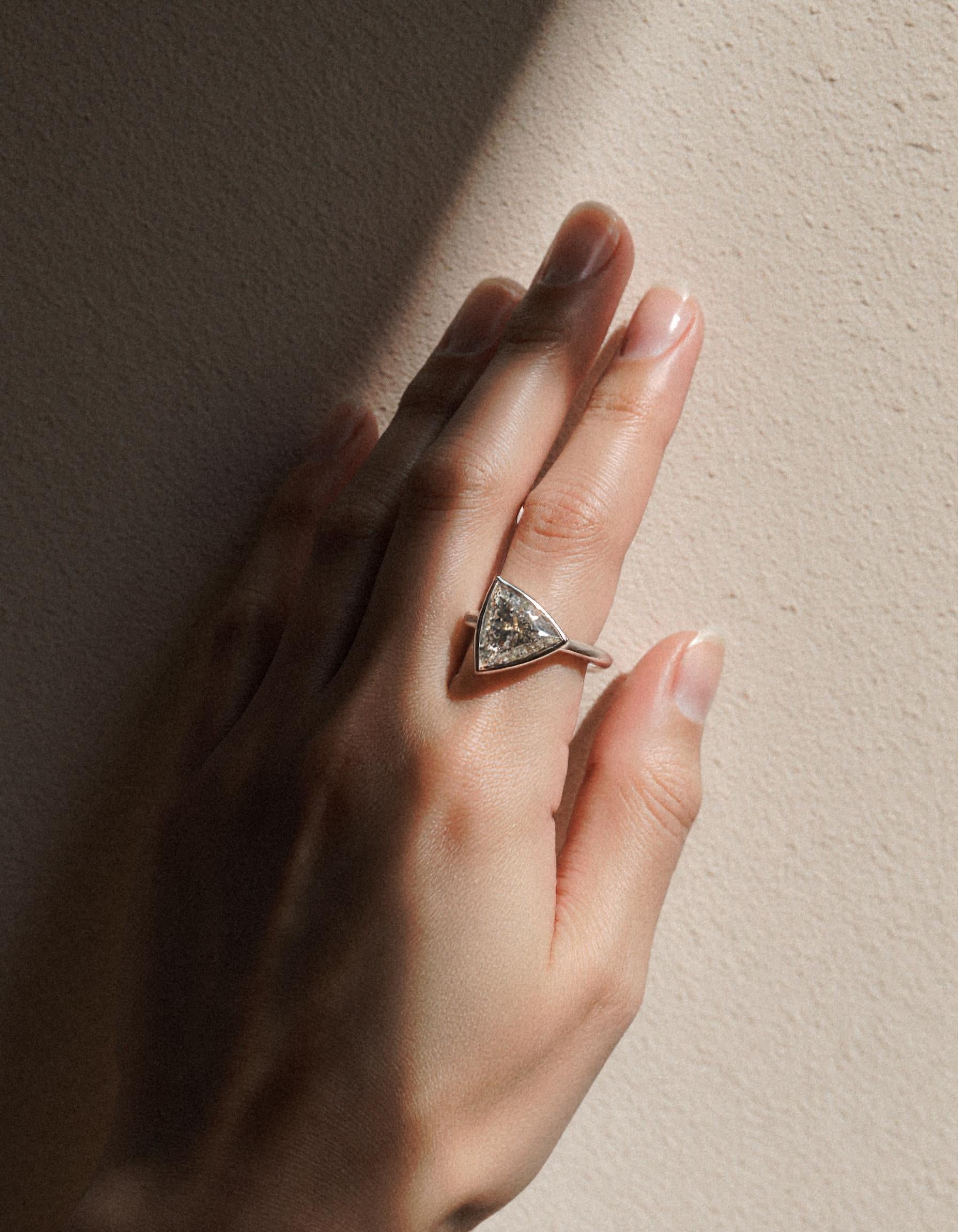 "Azzura" Trillion Cut Diamond Bezel Set solitaire ring, set Slanted