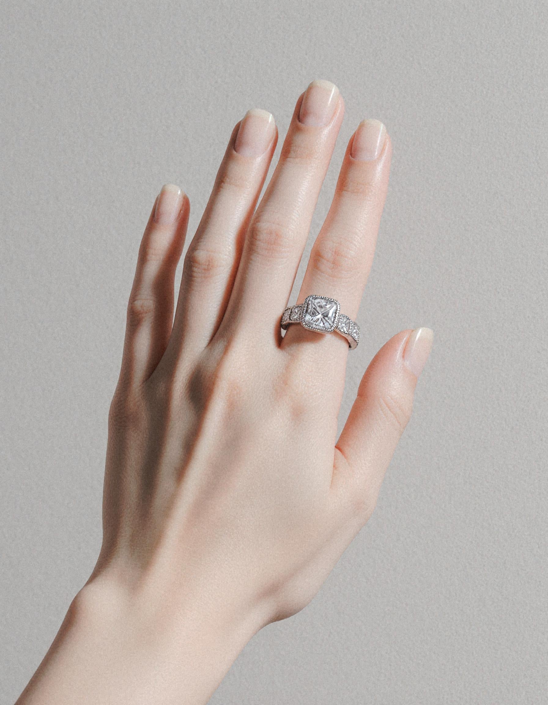 "Gaia" French cut Asscher Ring Bezel set with Milgrain