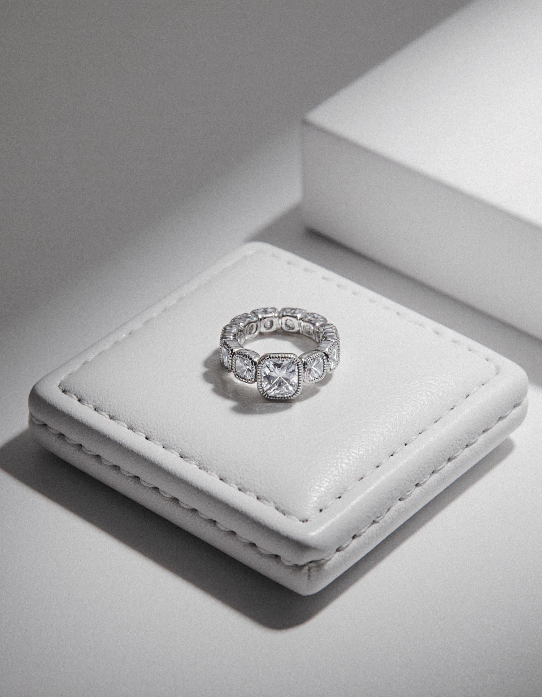 "Gaia" French cut Asscher Ring Bezel set with Milgrain