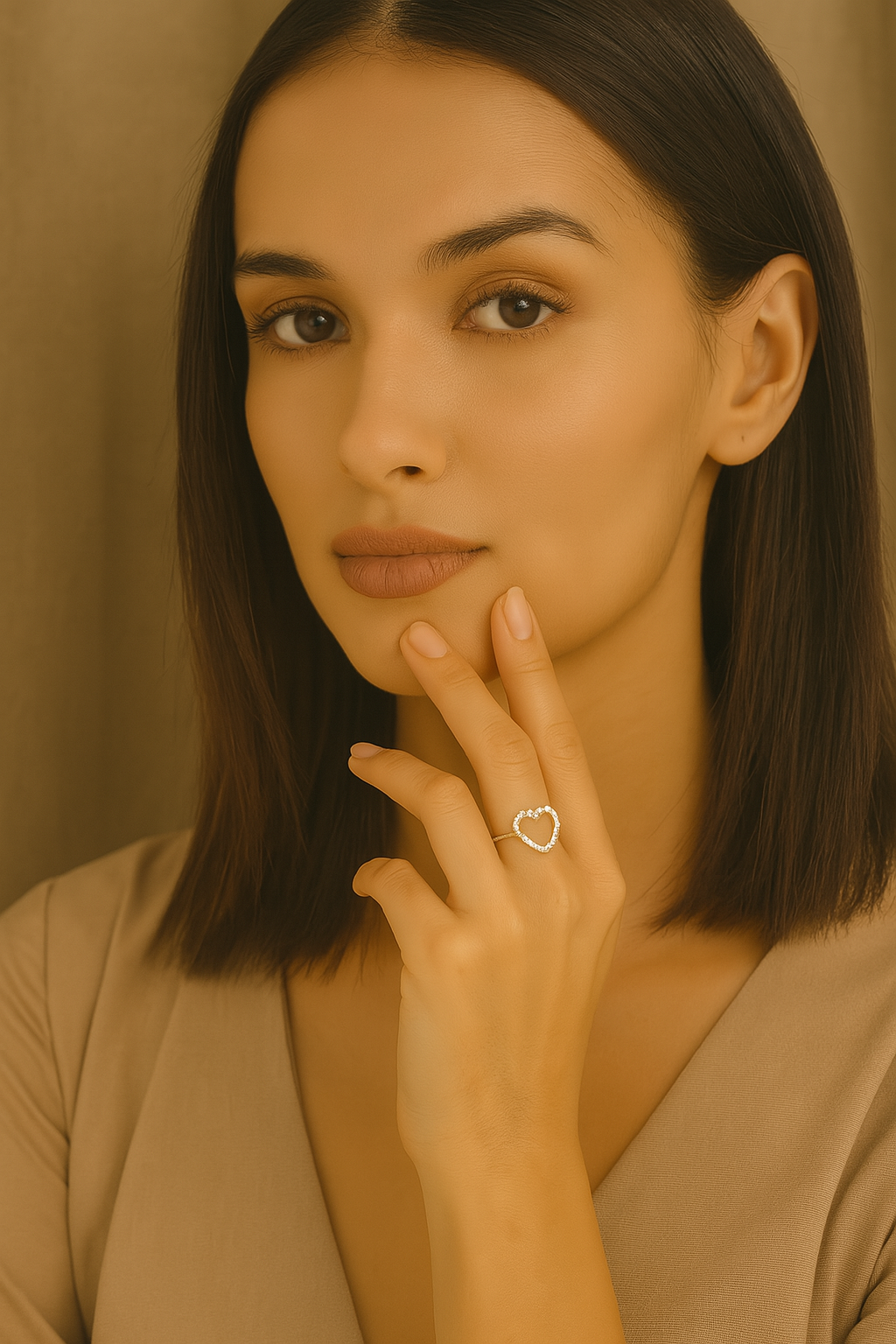 Hailey Diamond accent heart shaped Gold Ring