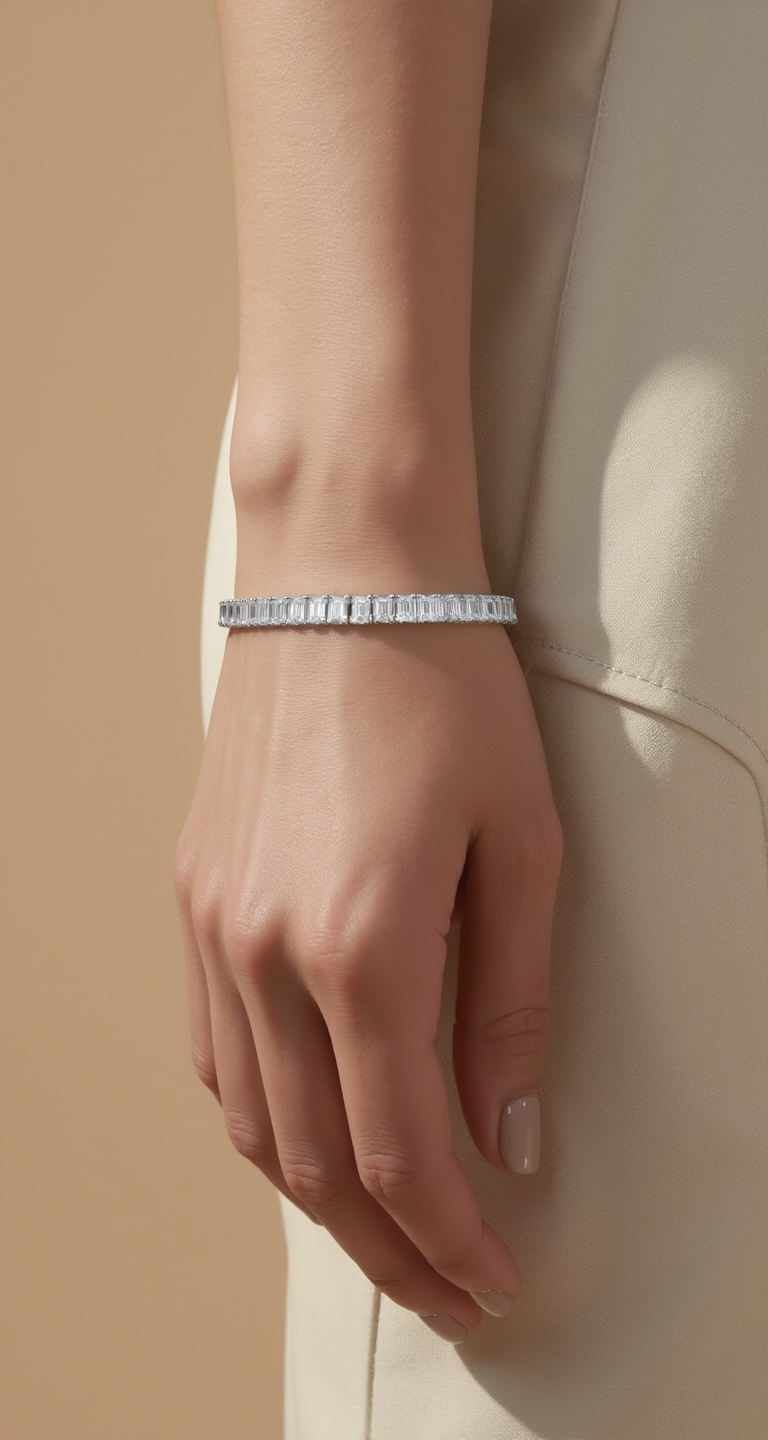 9.00-9.70ct total weight "Renja" Emerald Cut Tennis Bracelet (0.15ct Each)