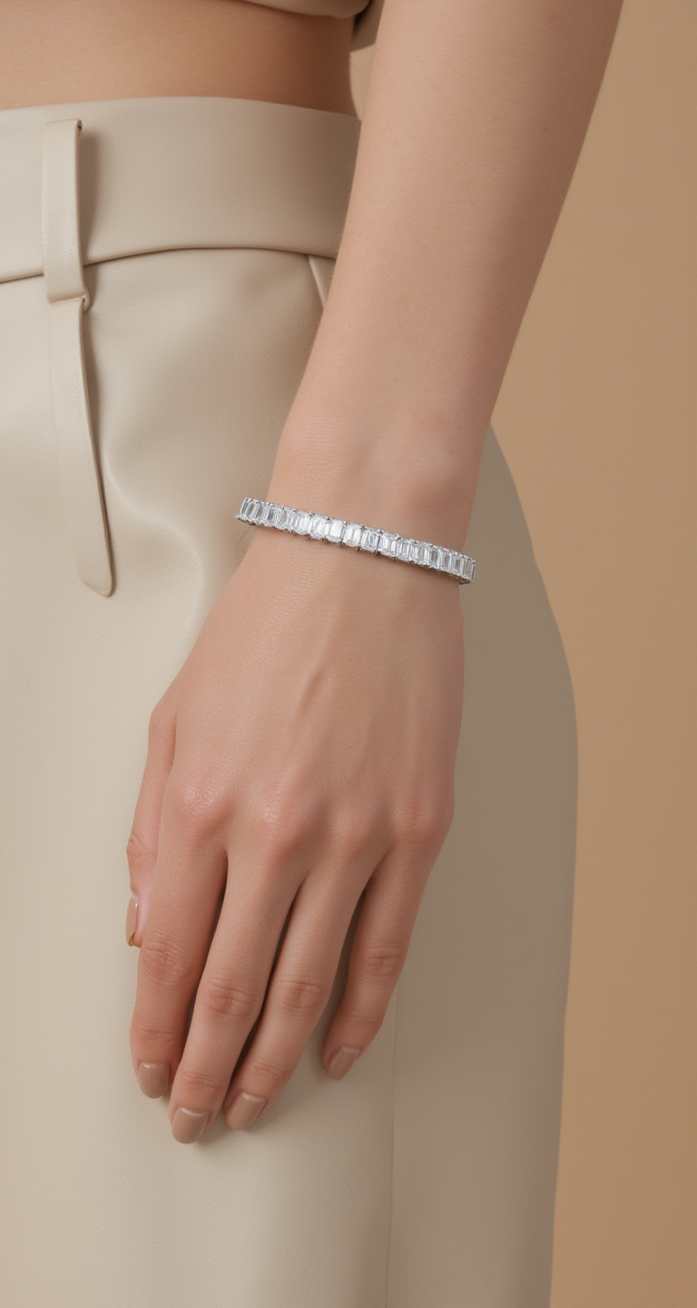 9.00-9.70ct total weight "Renja" Emerald Cut Tennis Bracelet (0.15ct Each)