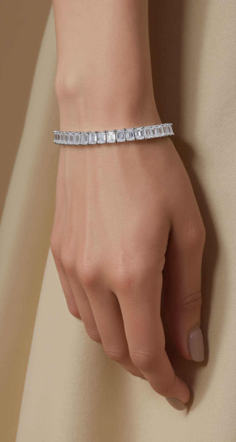20.50-23.00ct total weight "Renja" Emerald Cut Tennis Bracelet (0.50ct Each)