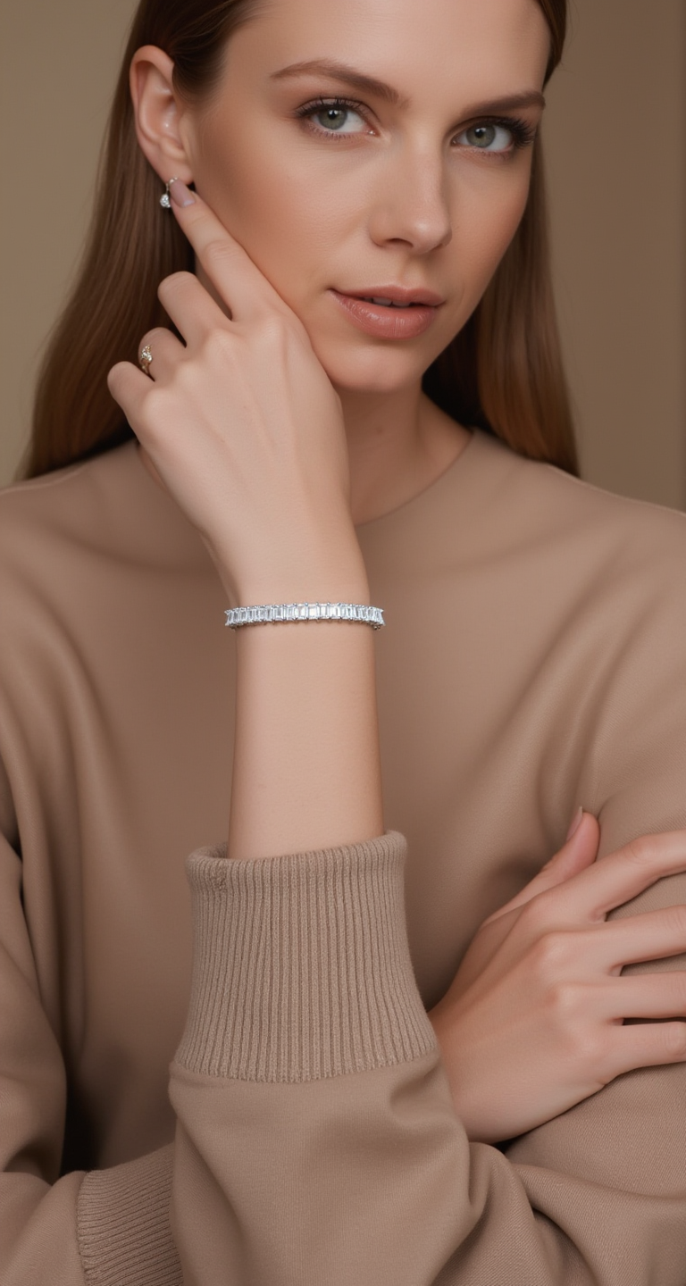 9.00-9.70ct total weight "Renja" Emerald Cut Tennis Bracelet (0.15ct Each)