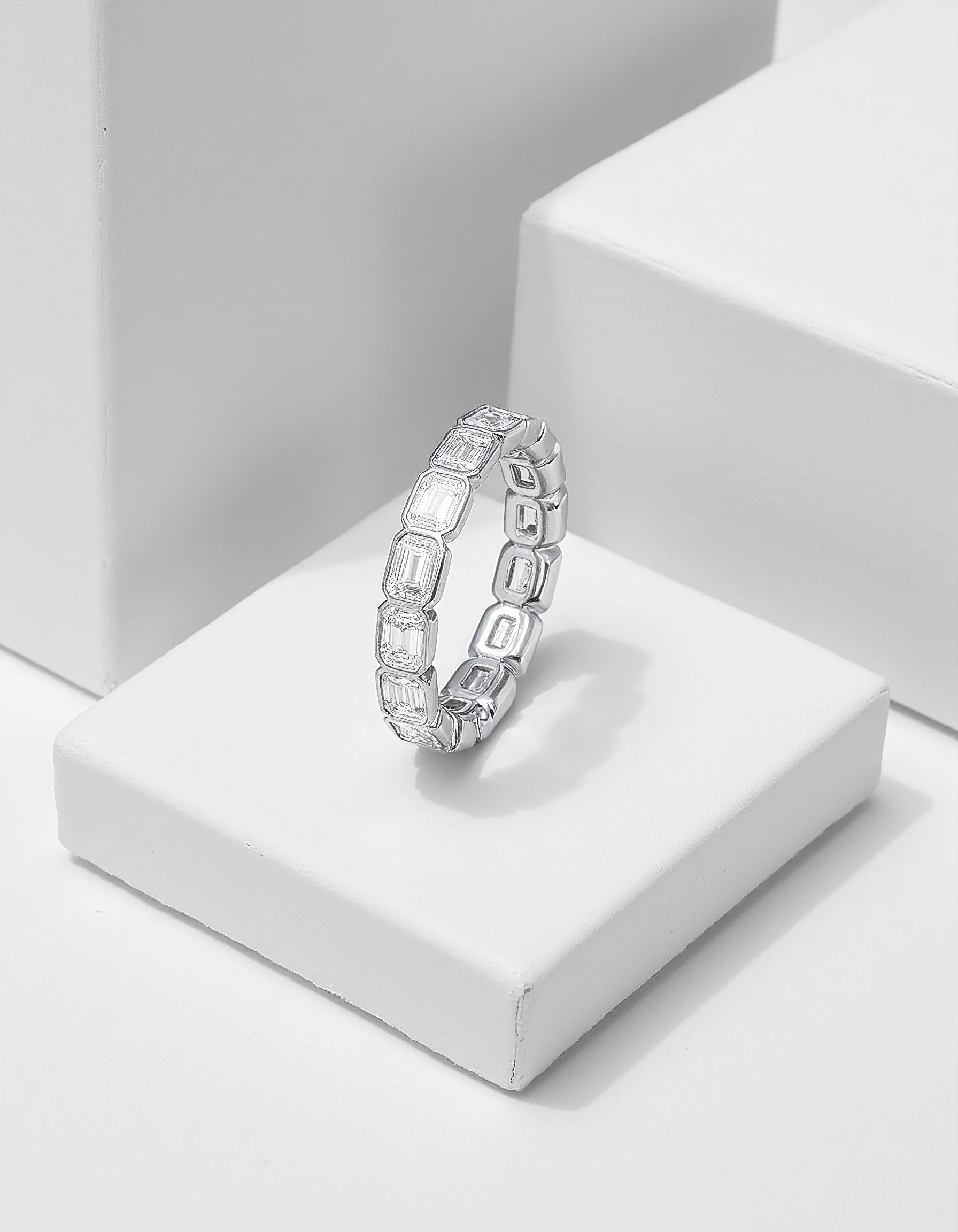 &quot;Aria&quot; Horizontally set Emerald cut Bezel set Eternity Band