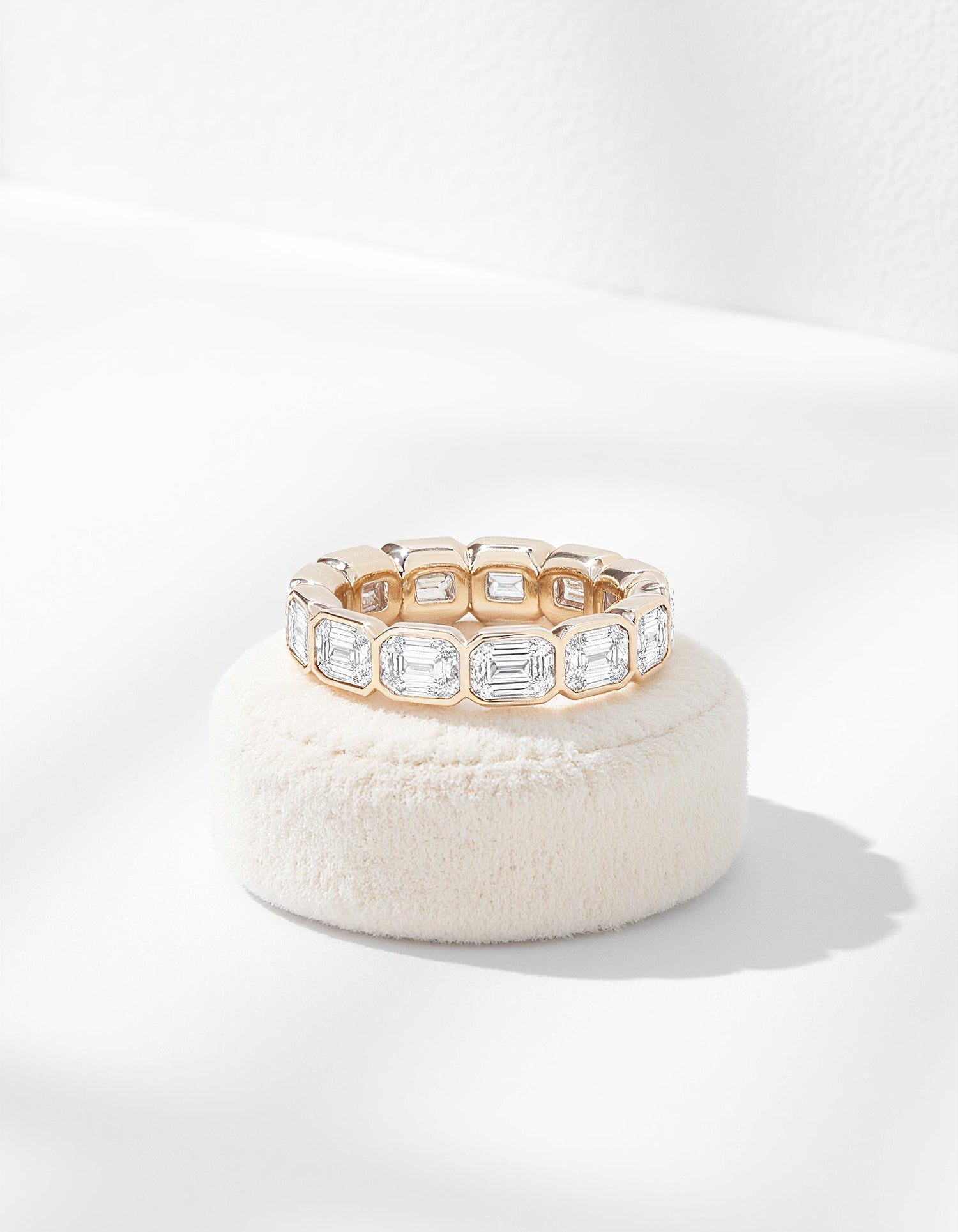 &quot;Aria&quot; Horizontally set Emerald cut Bezel set Eternity Band