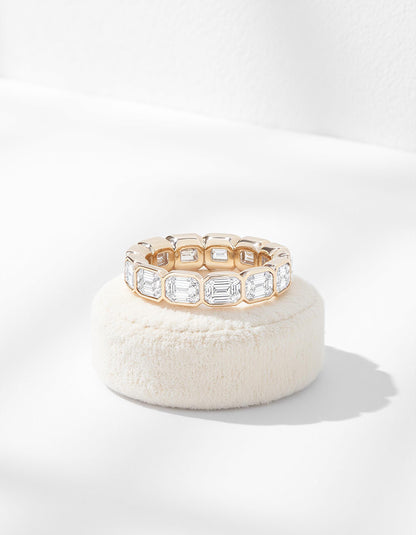 &quot;Aria&quot; Horizontally set Emerald cut Bezel set Eternity Band