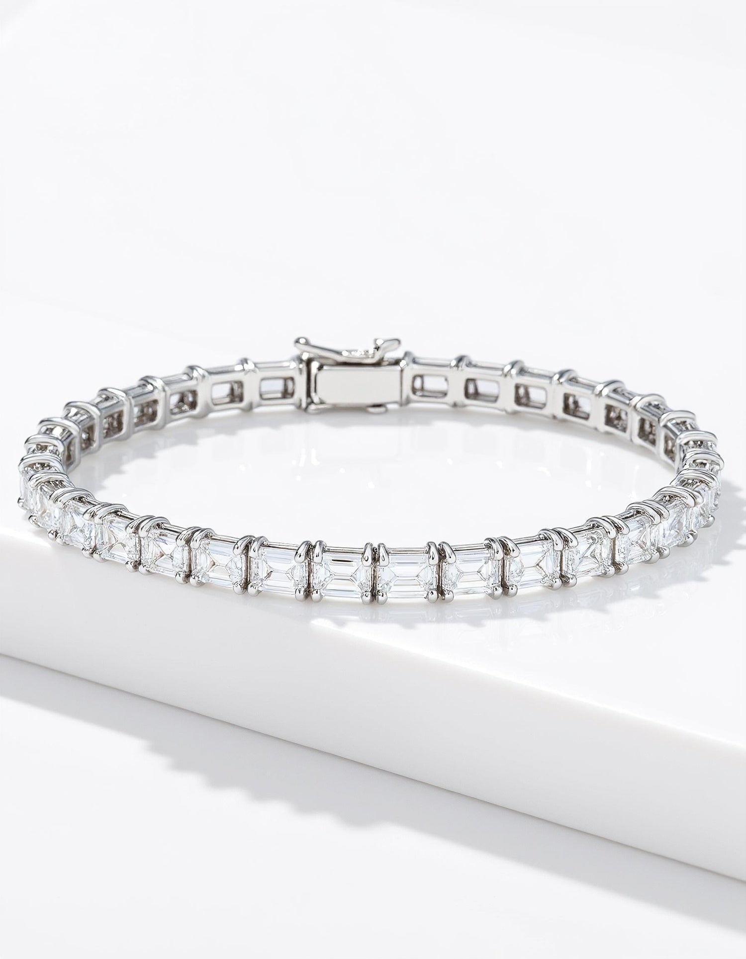 &quot;Lokka&quot; Horizontally set Emerald Cut Prong set Tennis Bracelet