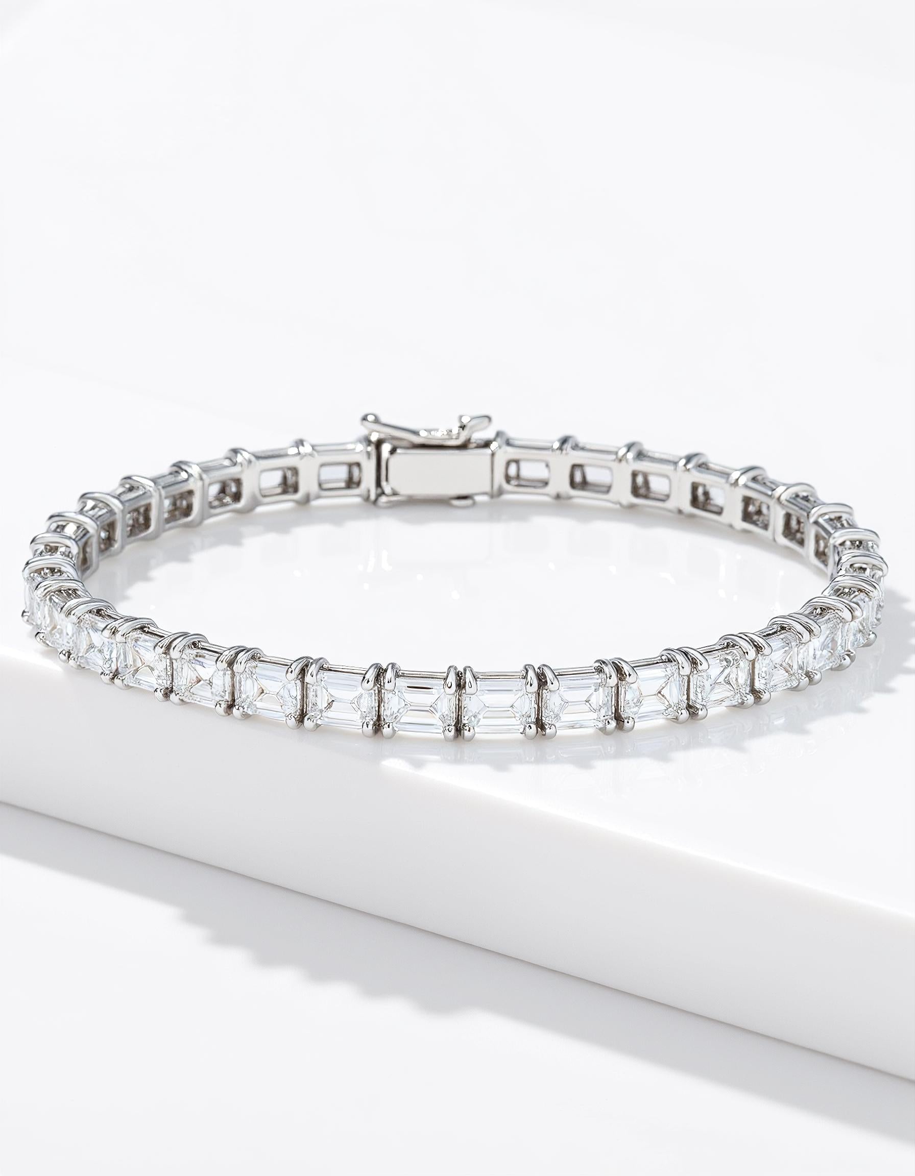 &quot;Lokka&quot; Horizontally set Emerald Cut Prong set Tennis Bracelet