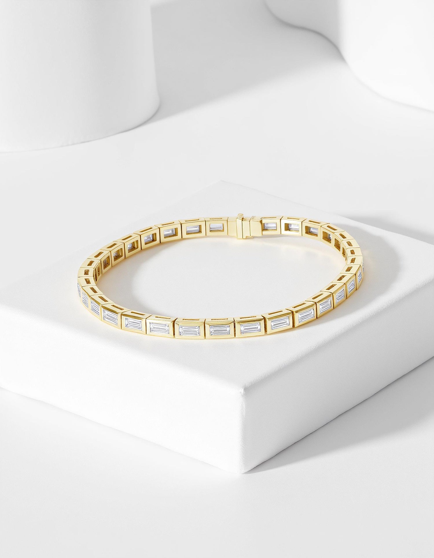 &quot;Venya&quot; Horizontally set Straight Baguettes Bezel Set Tennis Bracelet