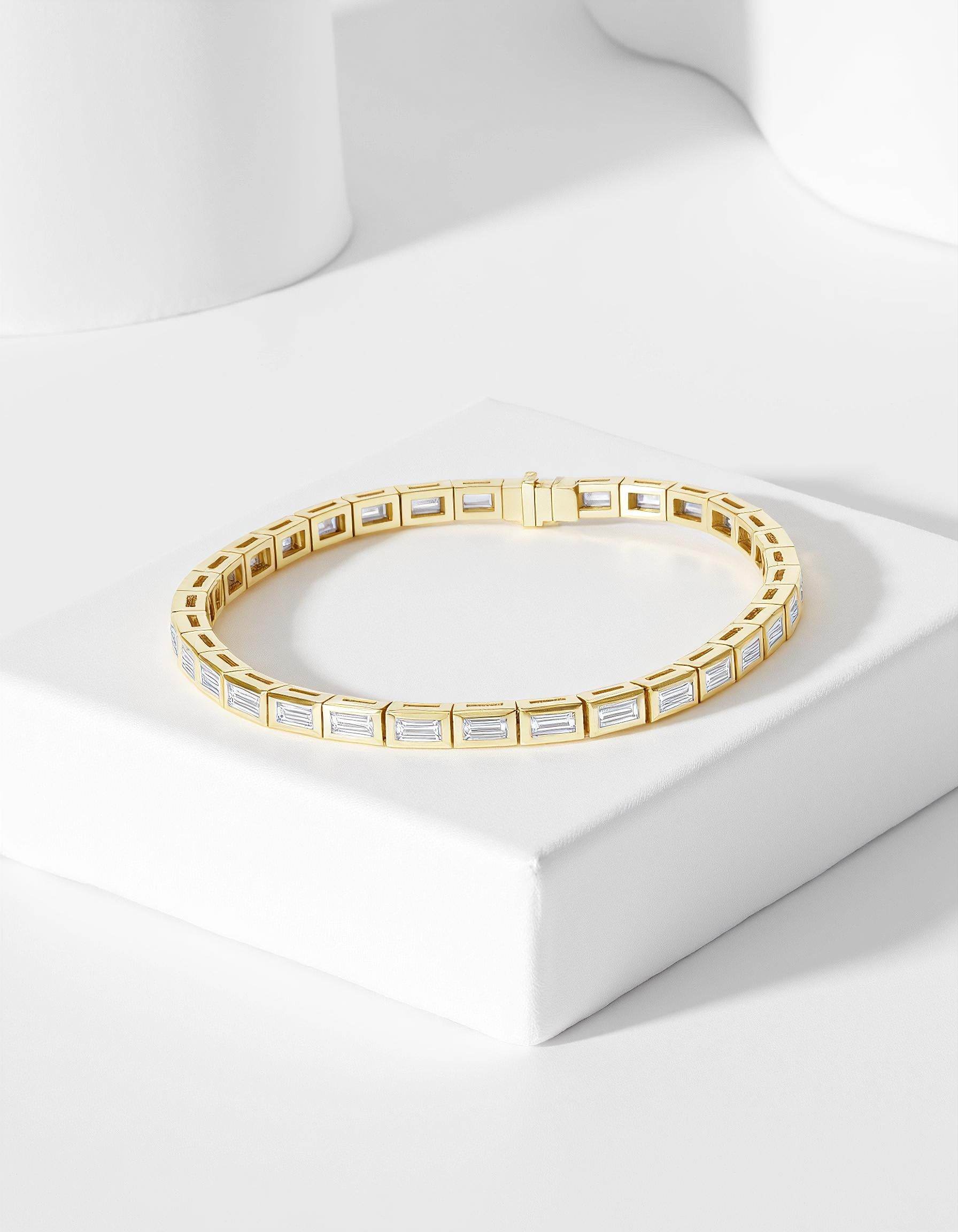 &quot;Venya&quot; Horizontally set Straight Baguettes Bezel Set Tennis Bracelet