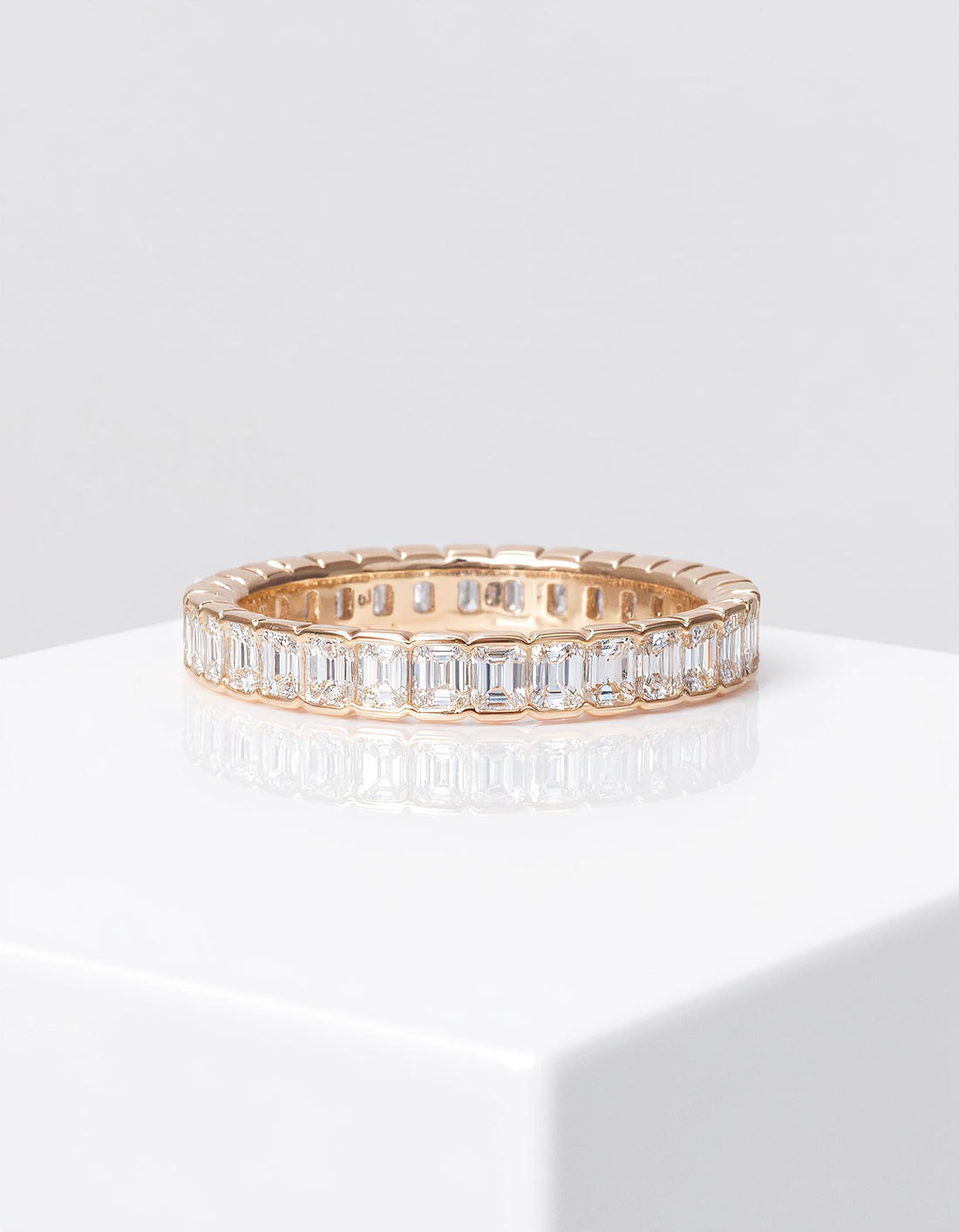 &quot;Alba&quot; Emerald cut Half Bezel set Eternity Band