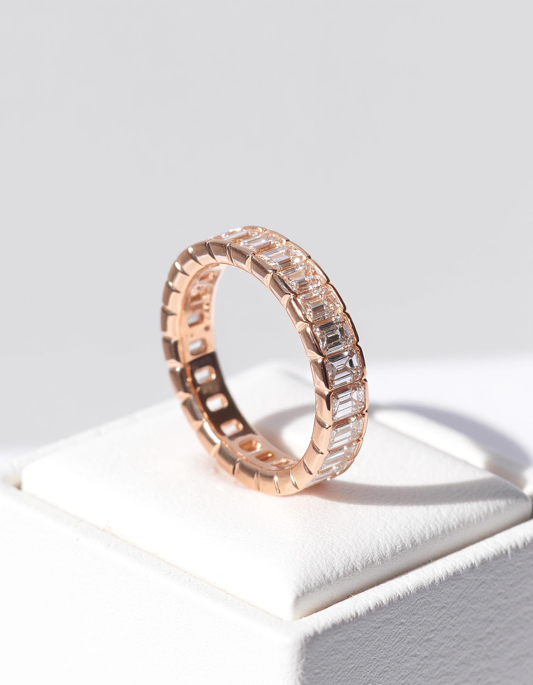 &quot;Alba&quot; Emerald cut Half Bezel set Eternity Band