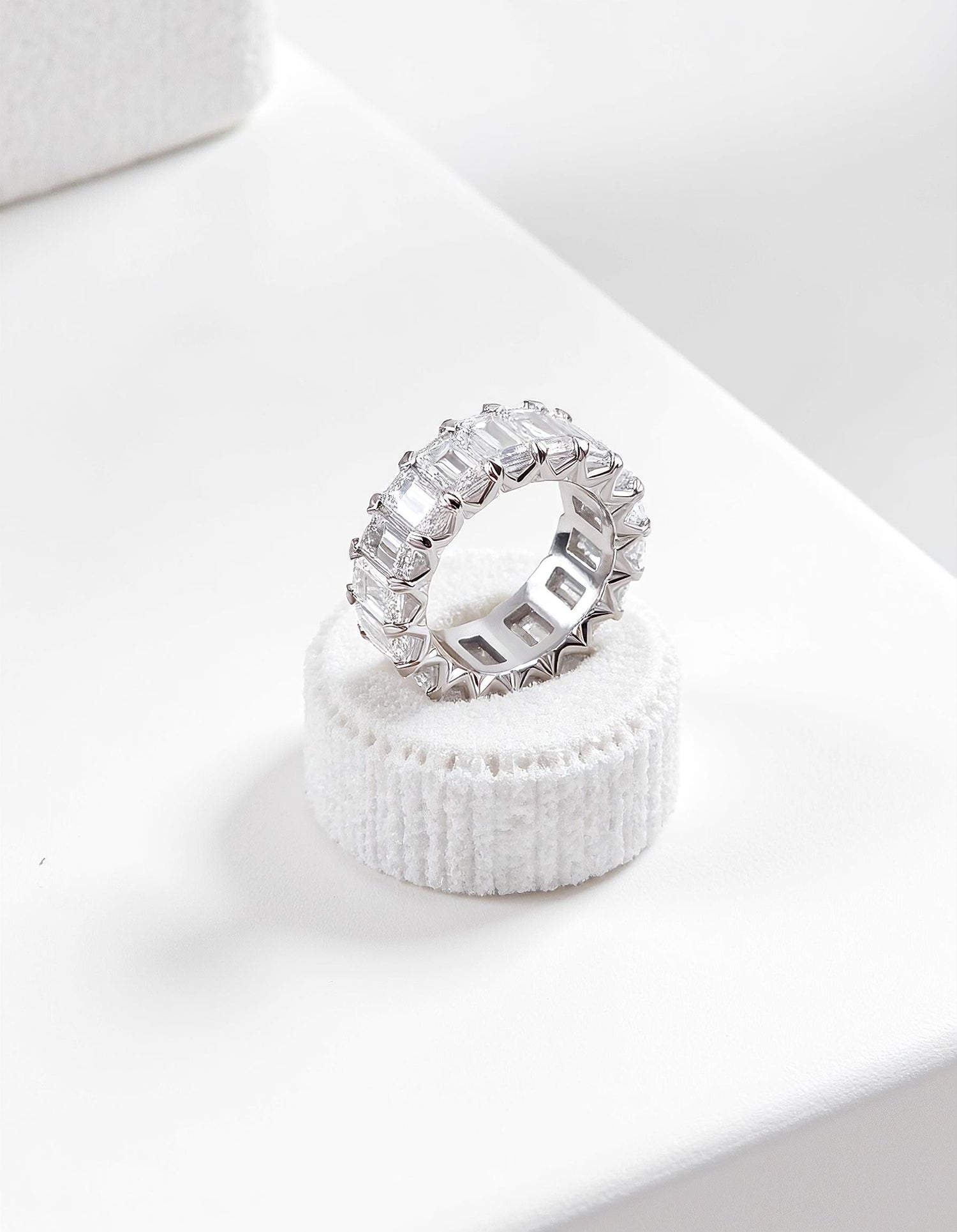 &quot;Vika&quot; &quot;V&quot; cut Emerald cut Prong set Eternity Band