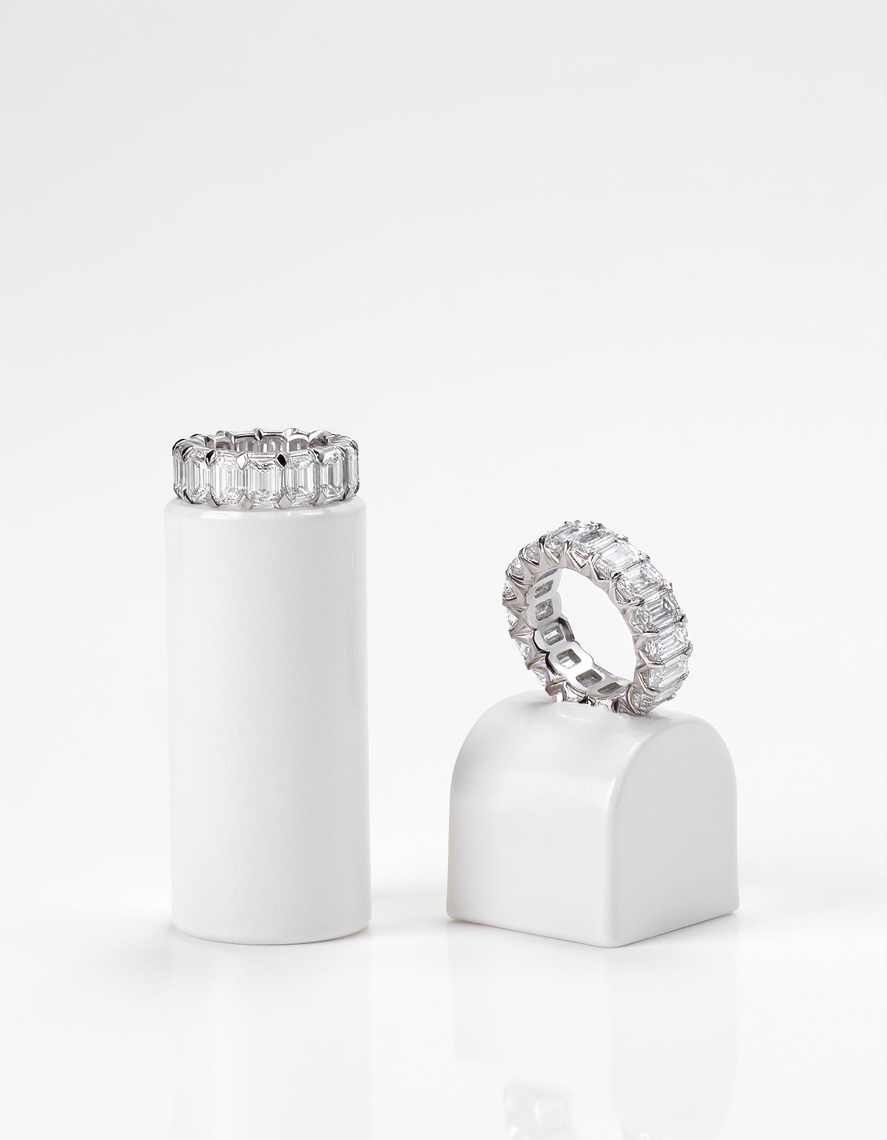 &quot;Vika&quot; &quot;V&quot; cut Emerald cut Prong set Eternity Band