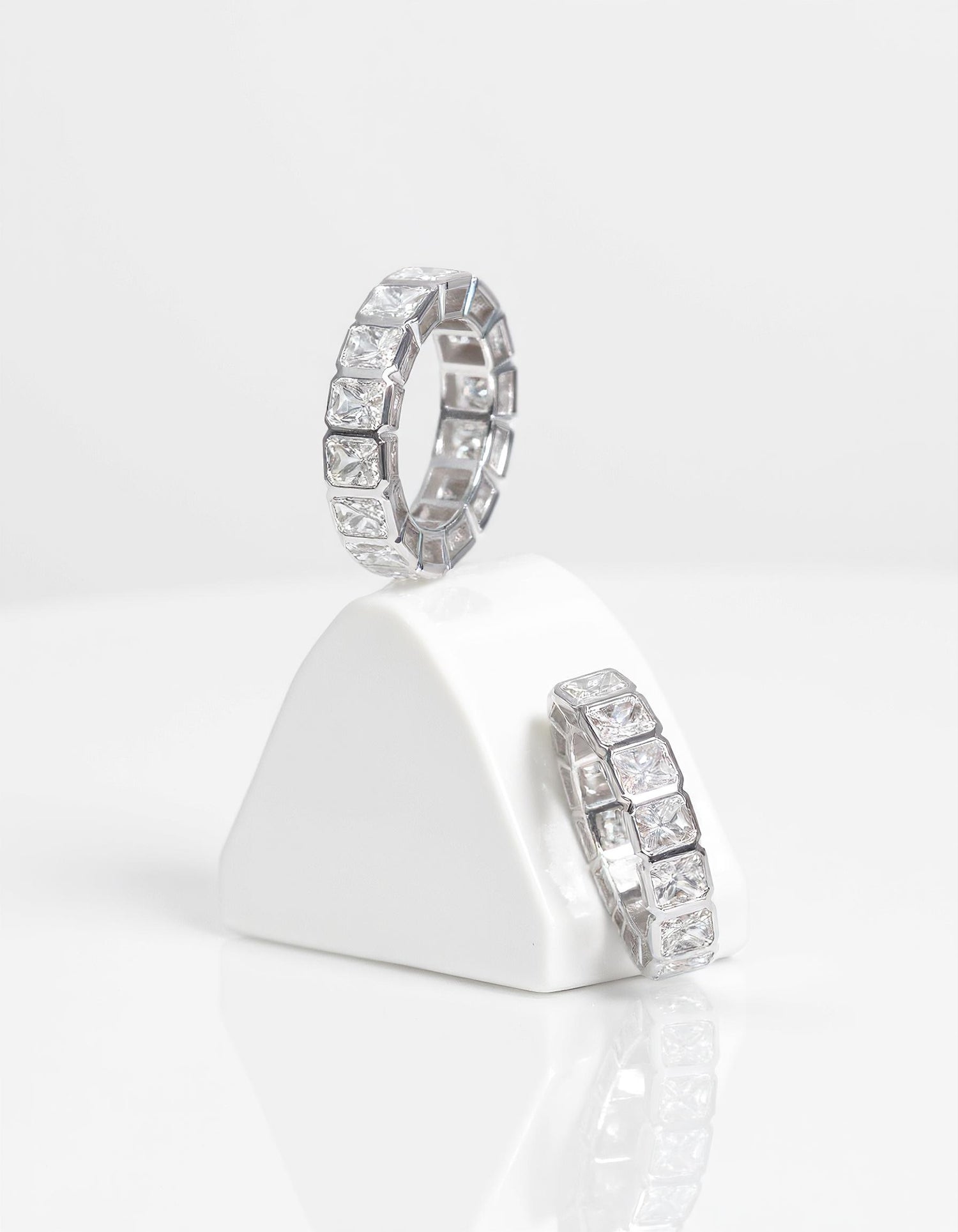 &quot;Elara&quot; Radiant cut Bezel set Eternity Band