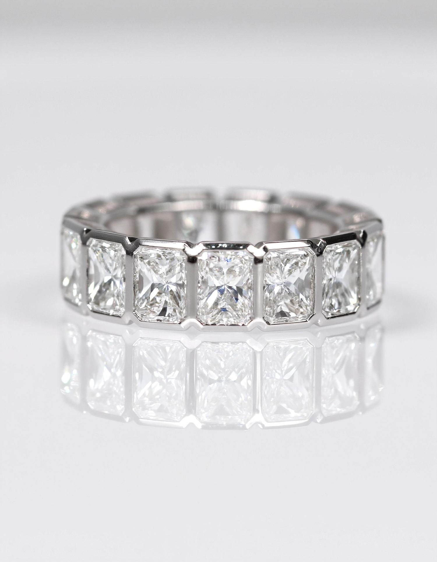 &quot;Elara&quot; Radiant cut Bezel set Eternity Band