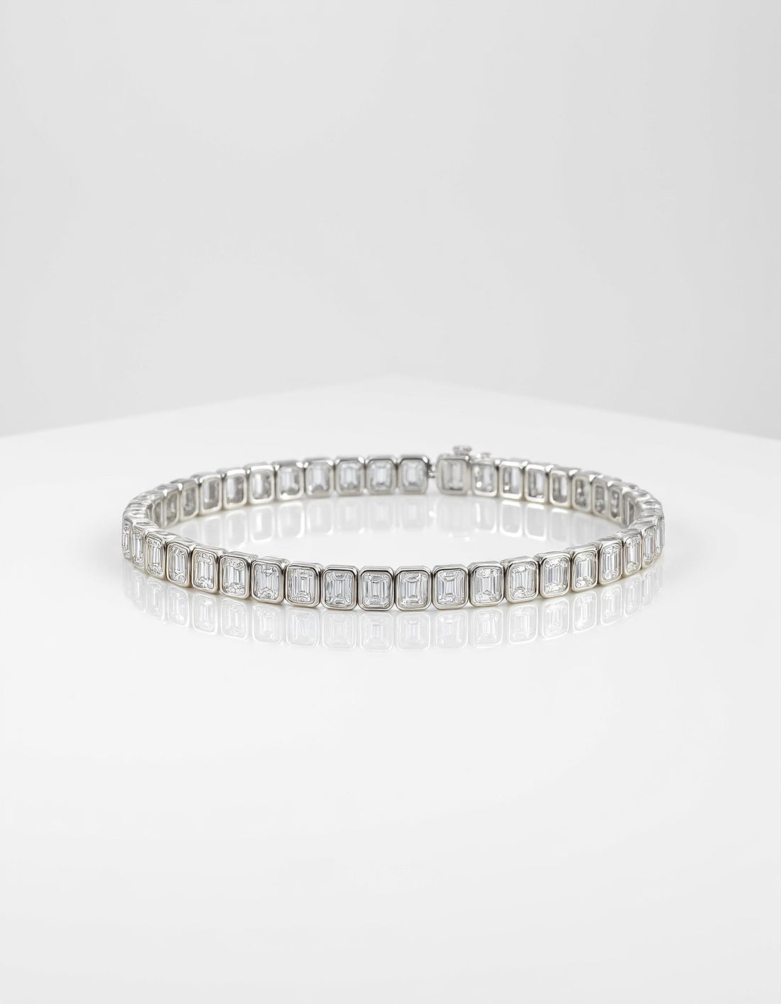 &quot;Wanda&quot; Vertically Set Emerald cut Bezel Set Tennis Bracelet