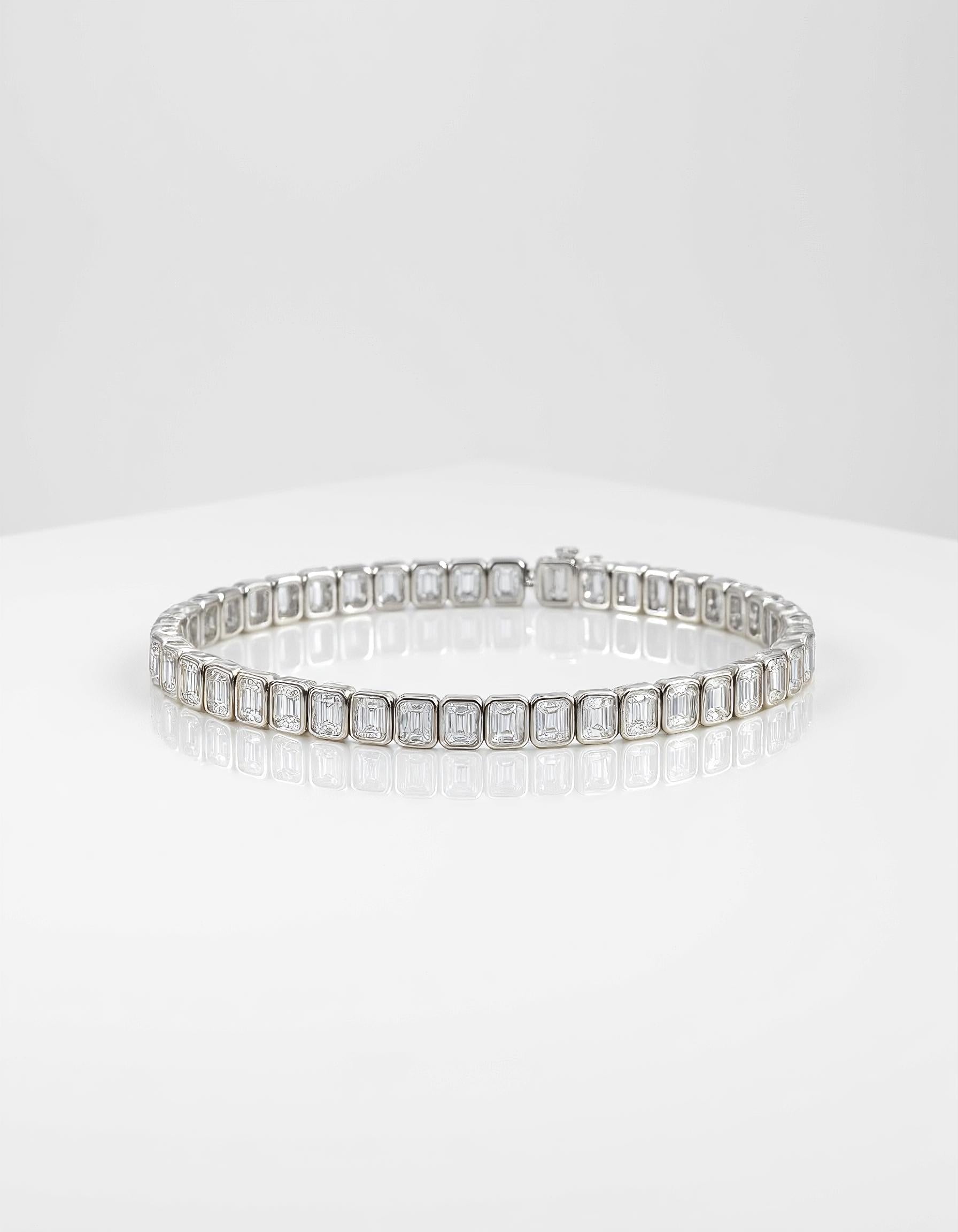 &quot;Wanda&quot; Vertically Set Emerald cut Bezel Set Tennis Bracelet