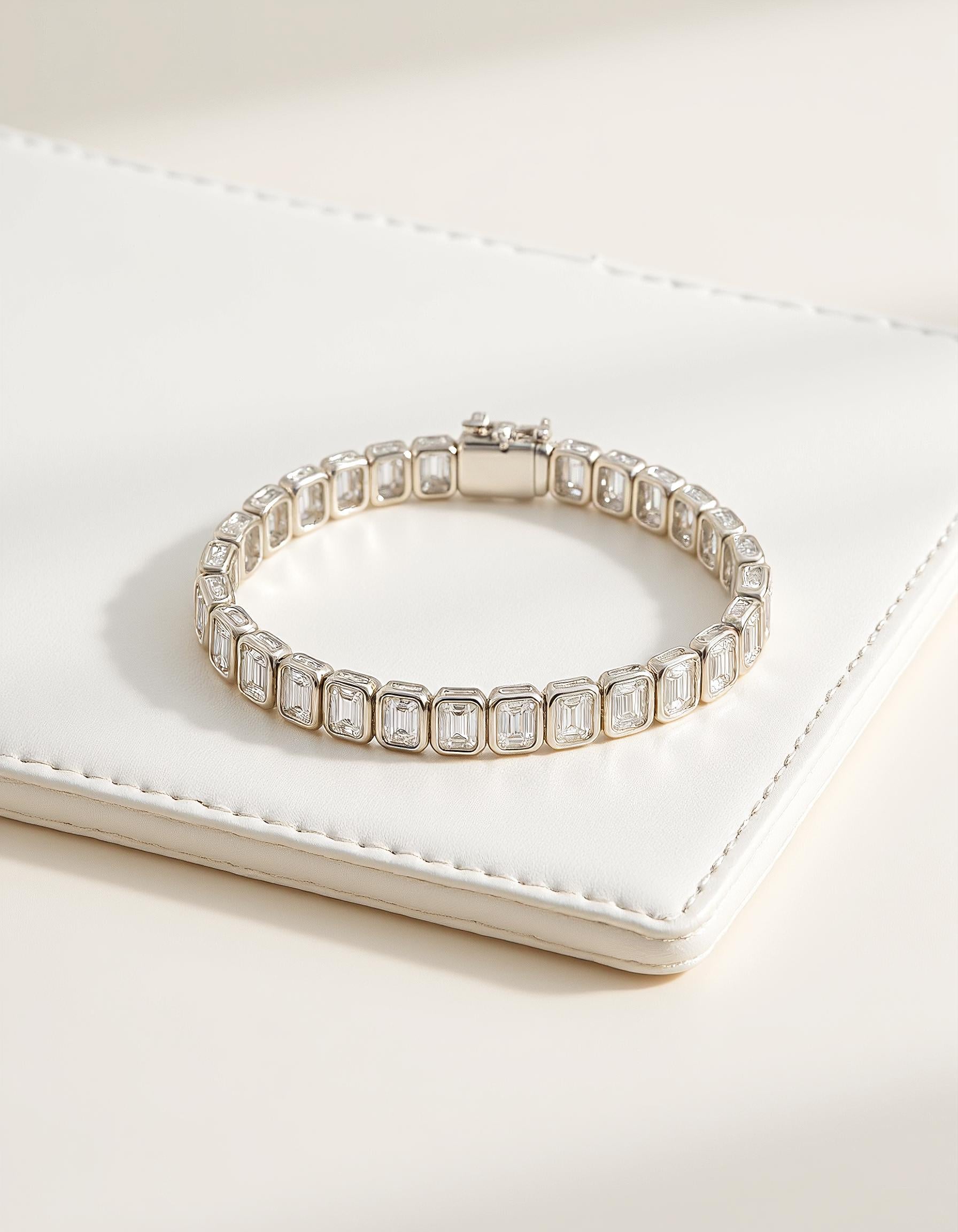 &quot;Wanda&quot; Vertically Set Emerald cut Bezel Set Tennis Bracelet