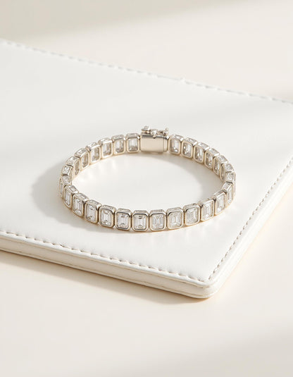 &quot;Wanda&quot; Vertically Set Emerald cut Bezel Set Tennis Bracelet