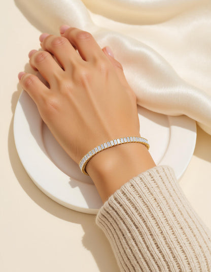 &quot;Sora&quot; Straight Baguette cut Prong Set &quot;Flexi Bangle&quot;