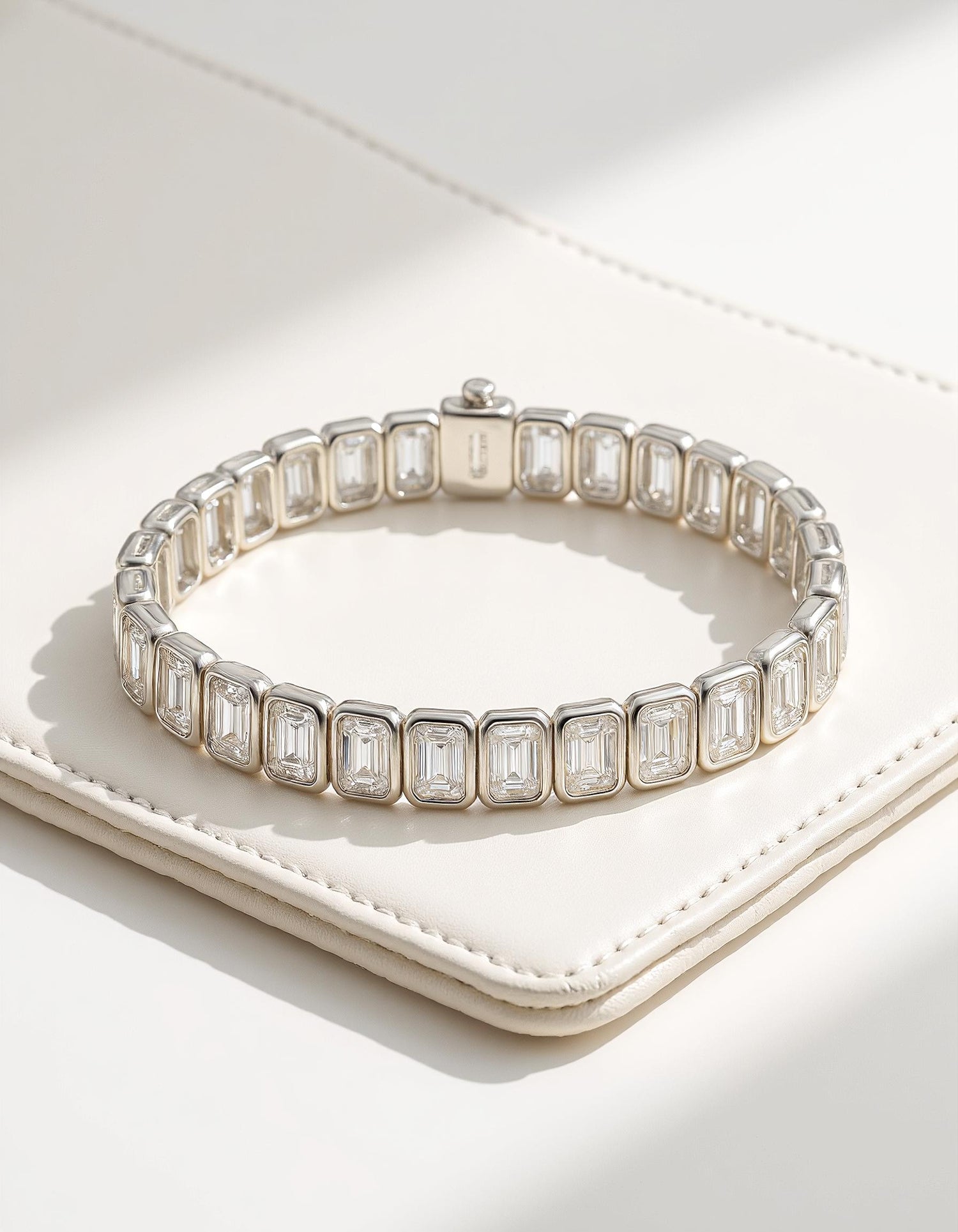 &quot;Wanda&quot; Vertically Set Emerald cut Bezel Set Tennis Bracelet