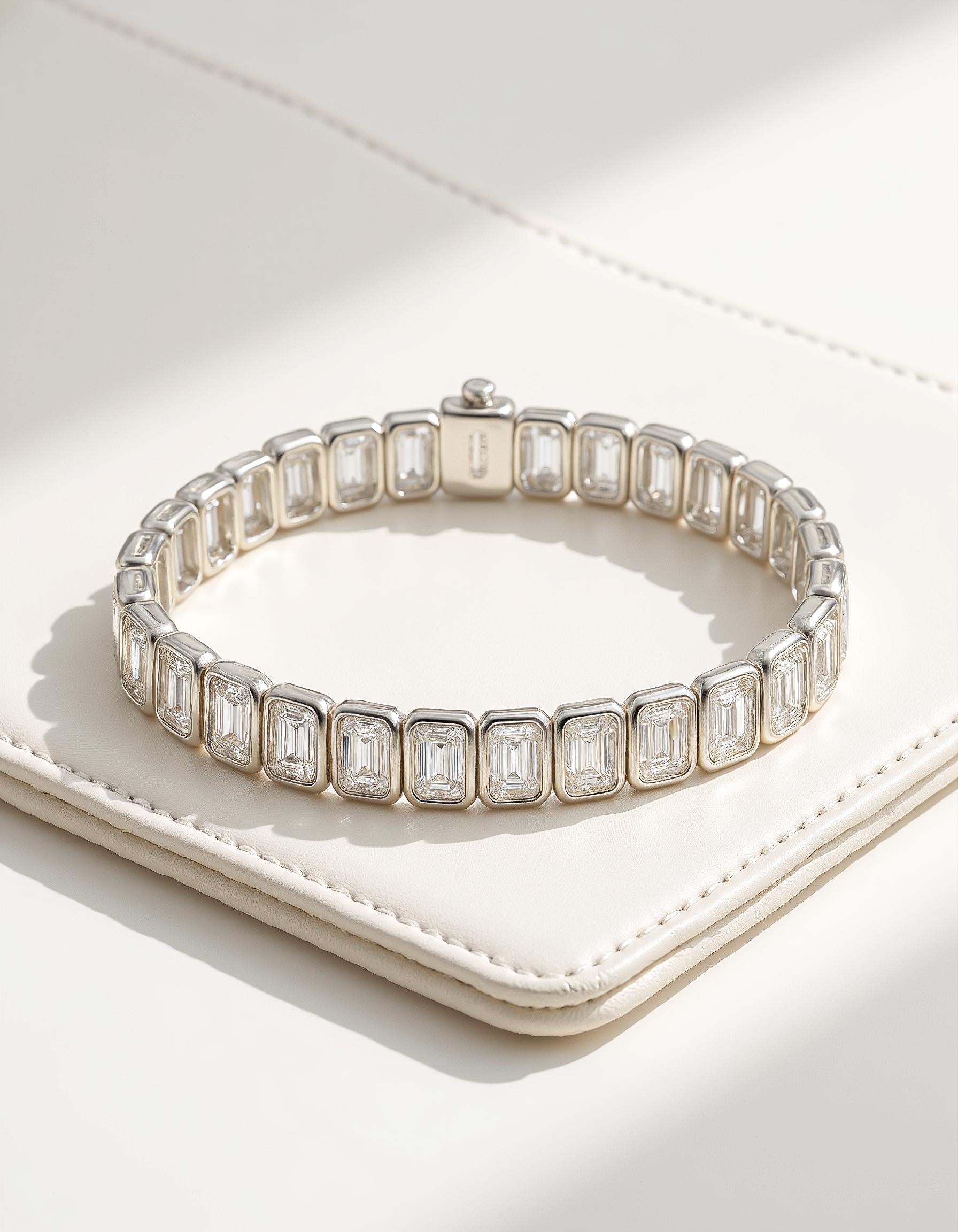 &quot;Wanda&quot; Vertically Set Emerald cut Bezel Set Tennis Bracelet