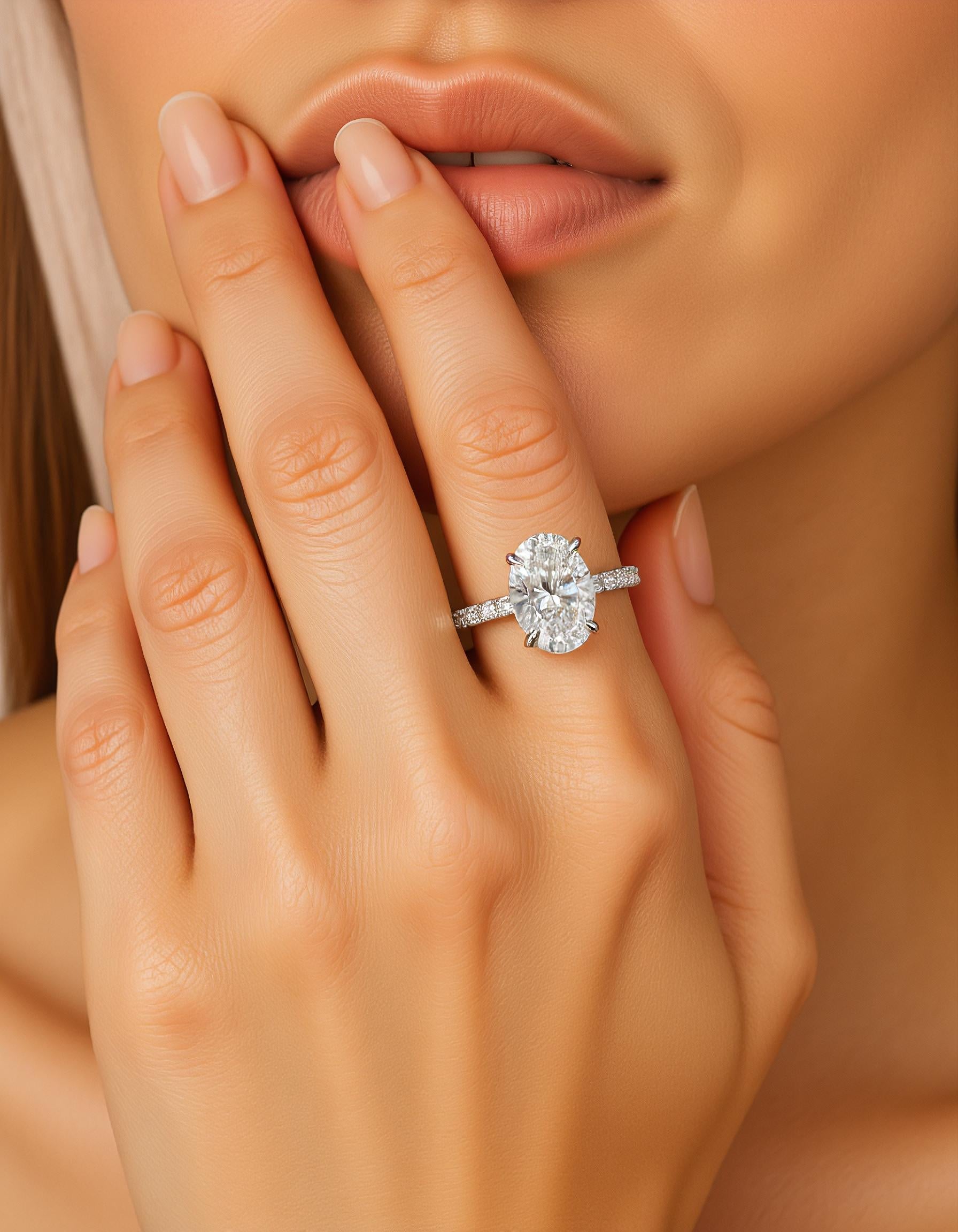 &quot;Stella&quot; Oval Shape Claw prong Diamond ring with Pave&