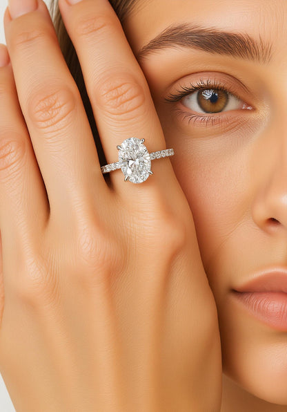 &quot;Stella&quot; Oval Shape Claw prong Diamond ring with Pave&