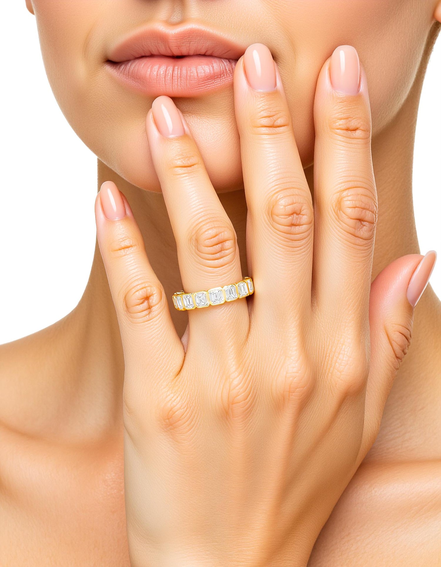 &quot;Janela&quot; Emerald cut Bezel set Eternity Band