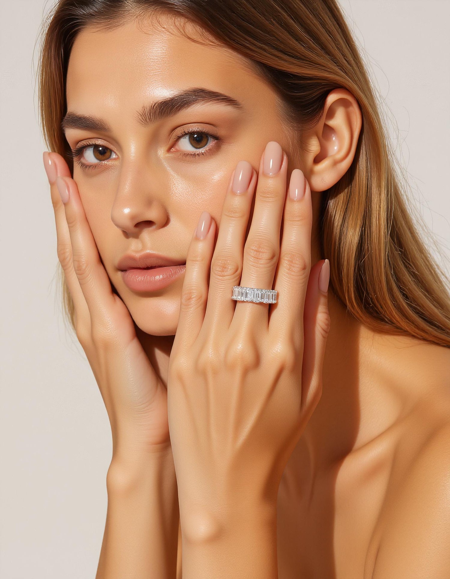 &quot;Vita&quot; Prong Set Emerald cut &quot;U&quot; shape design Eternity Band