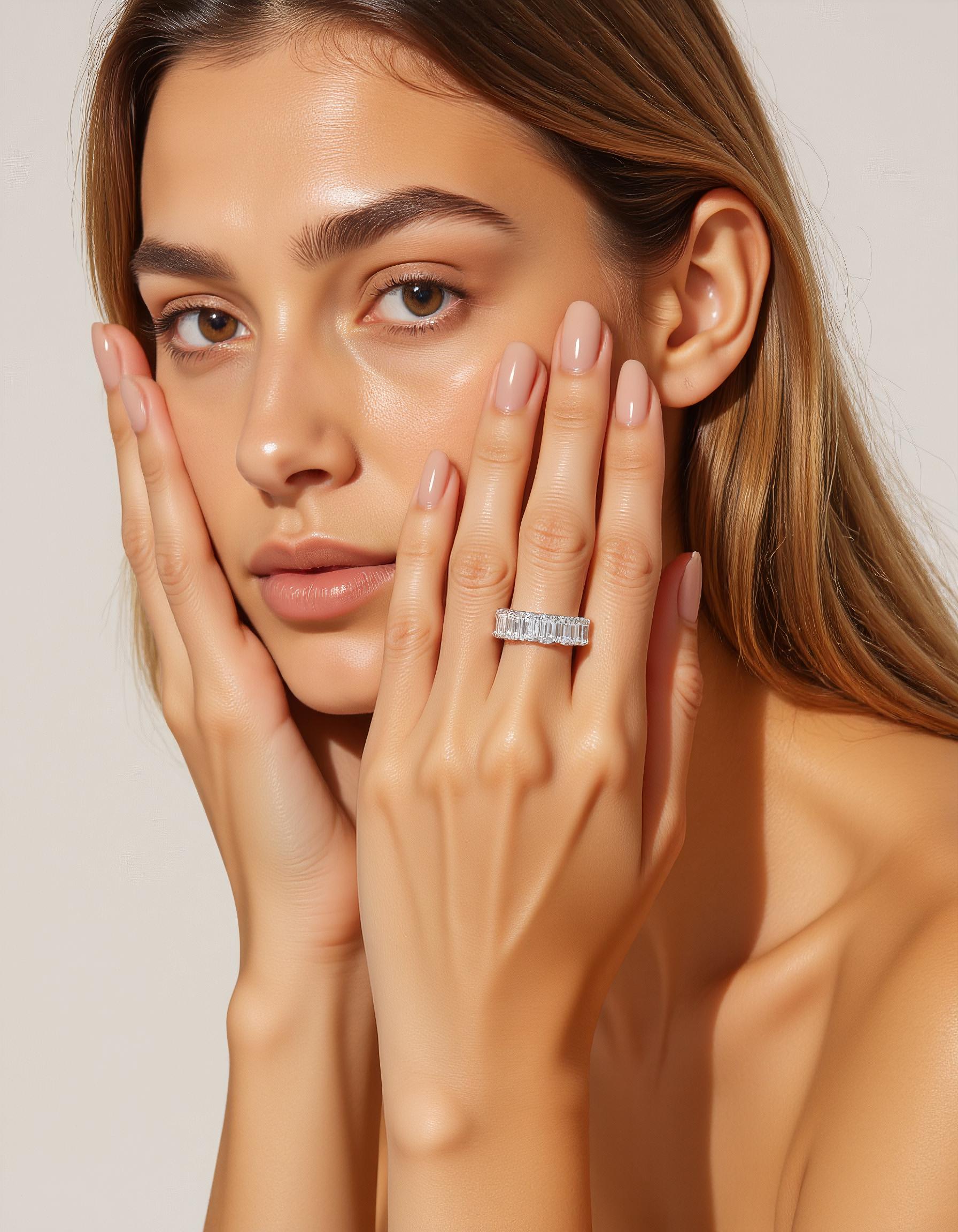 &quot;Vita&quot; Prong Set Emerald cut &quot;U&quot; shape design Eternity Band