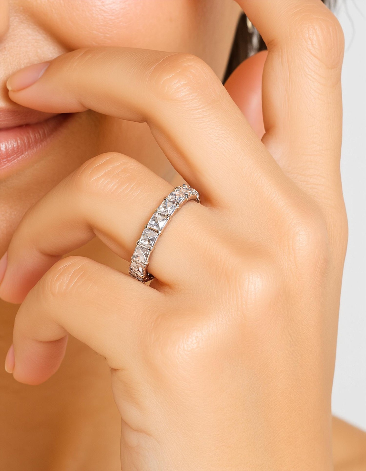 &quot;Lexa&quot; Pixel Cut Prong Set Eternity Band