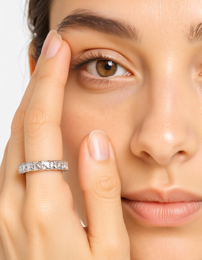 &quot;Lexa&quot; Pixel Cut Prong Set Eternity Band