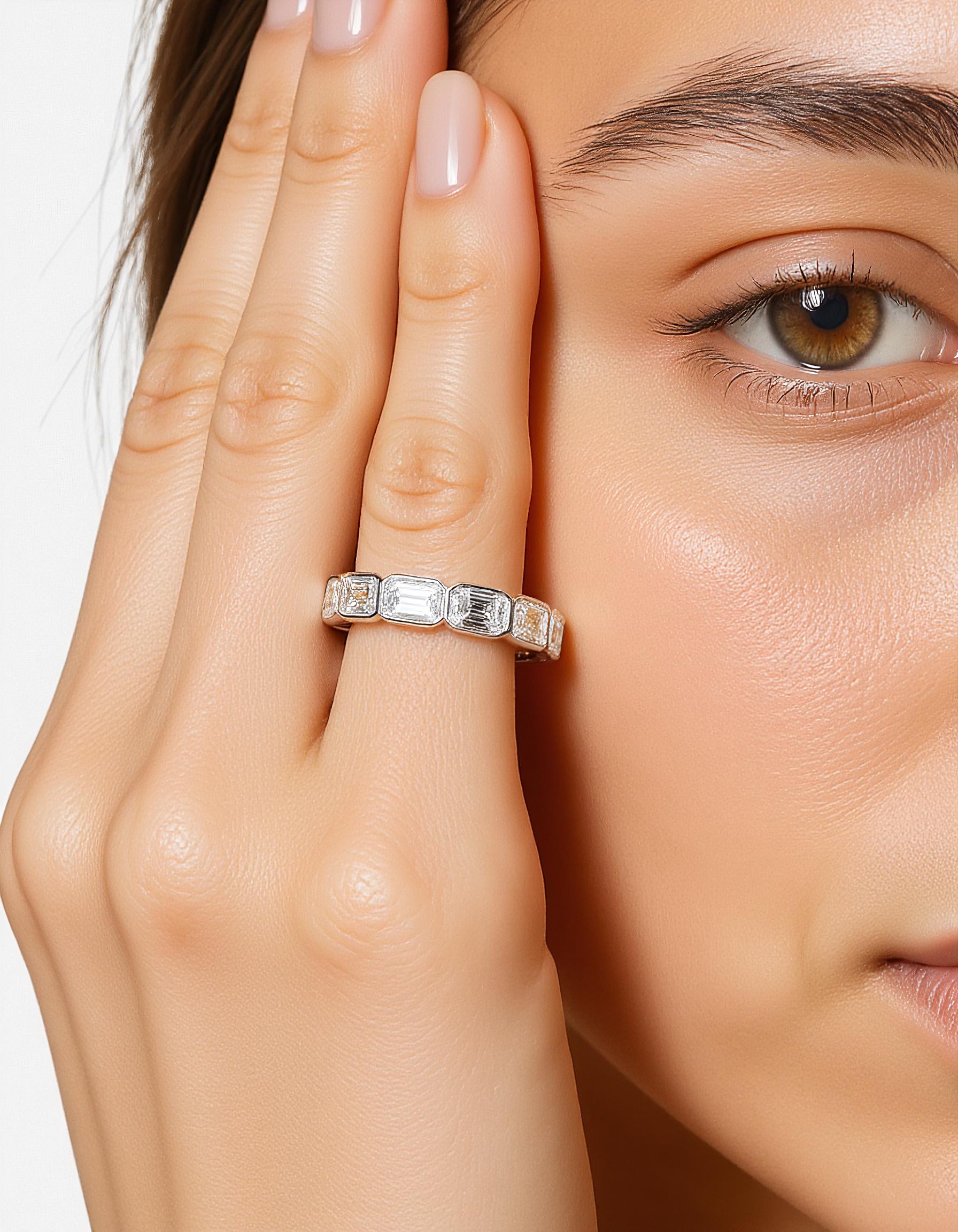 &quot;Aria&quot; Horizontally set Emerald cut Bezel set Eternity Band