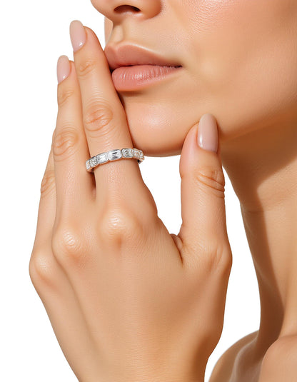 &quot;Aria&quot; Horizontally set Emerald cut Bezel set Eternity Band