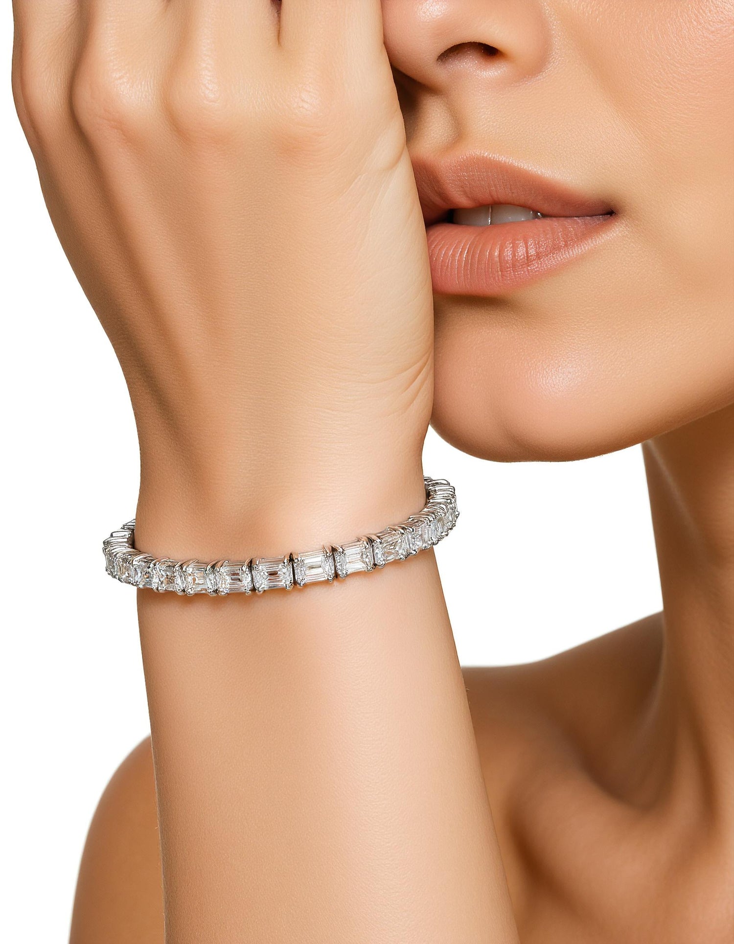 &quot;Lokka&quot; Horizontally set Emerald Cut Prong set Tennis Bracelet