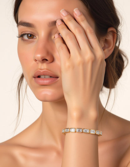 &quot;Ona&quot; Horizontally set Emerald cut Bezel Set Tennis Bracelet