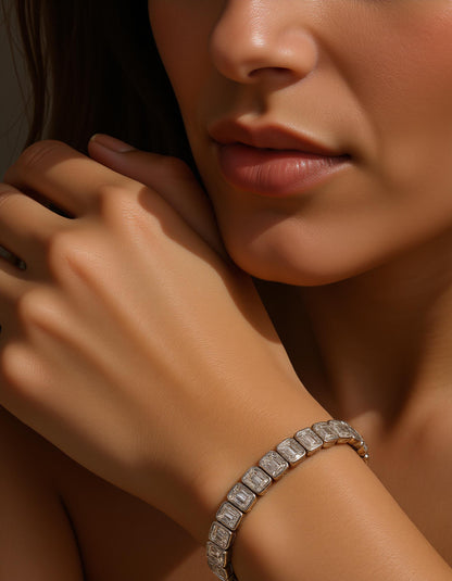 &quot;Wanda&quot; Vertically Set Emerald cut Bezel Set Tennis Bracelet