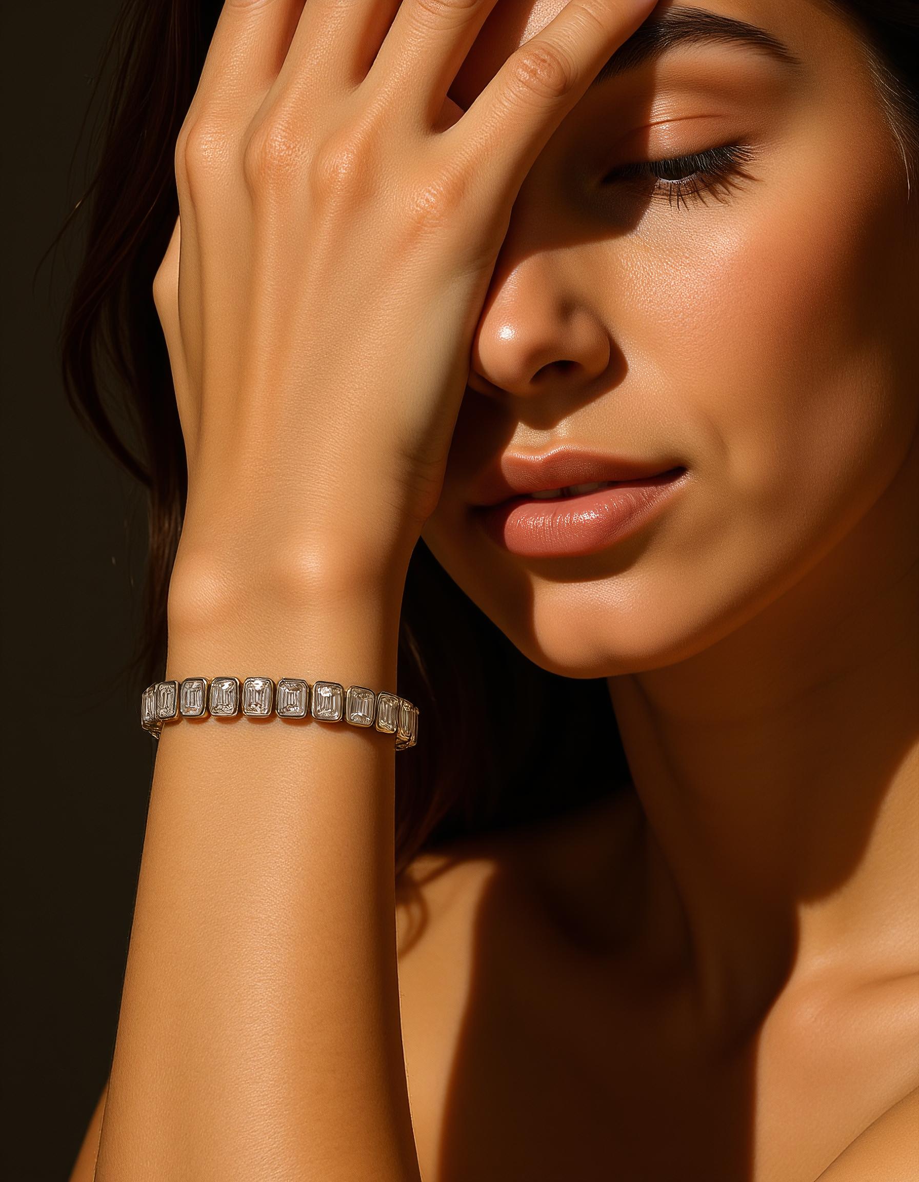 &quot;Wanda&quot; Vertically Set Emerald cut Bezel Set Tennis Bracelet