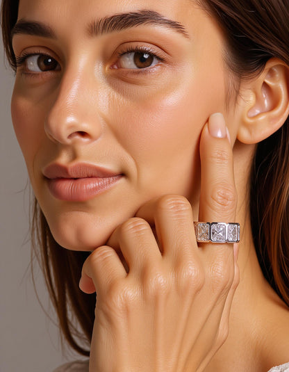 &quot;Elara&quot; Radiant cut Bezel set Eternity Band