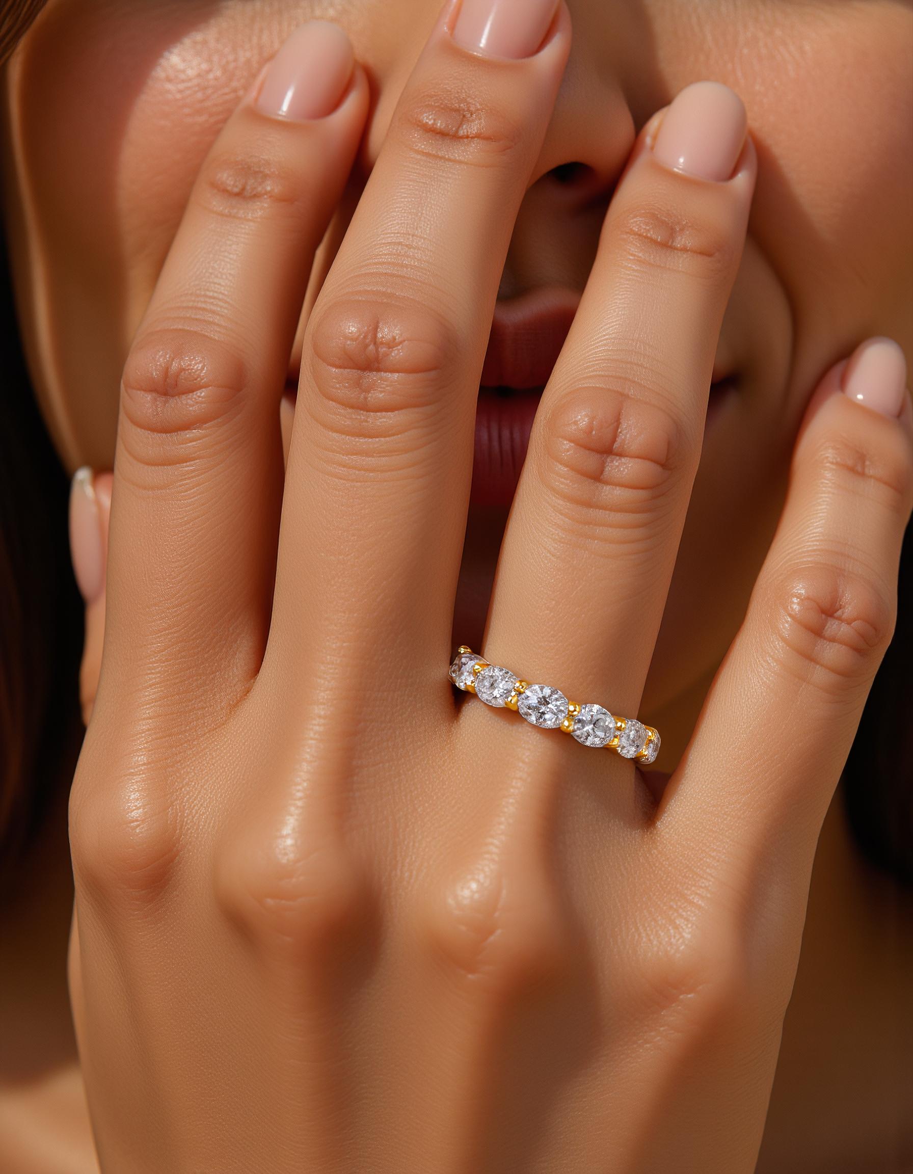 &quot;Sia&quot; Horizontally set Oval cut Prong set Eternity Band