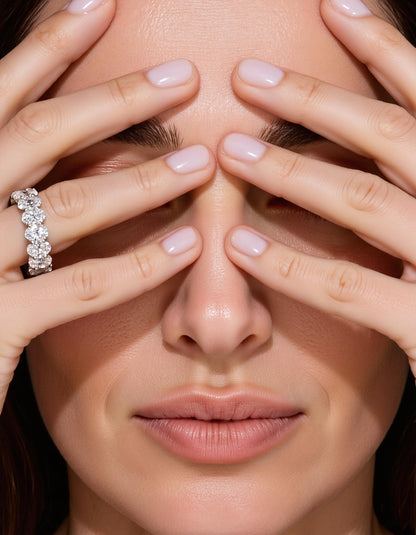 &quot;Luna&quot; Classic Basket Oval cut Prong set Eternity Band