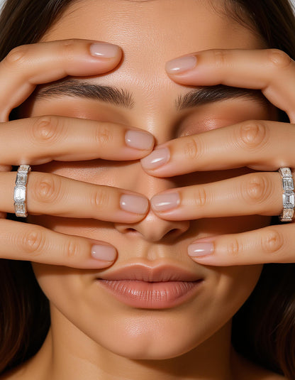 &quot;Aria&quot; Horizontally set Emerald cut Bezel set Eternity Band