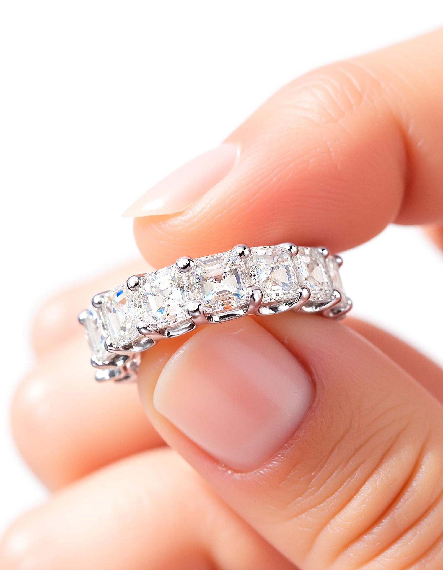 &quot;Luxe&quot; Asscher Cut &quot;U&quot; shape prong set Eternity Band